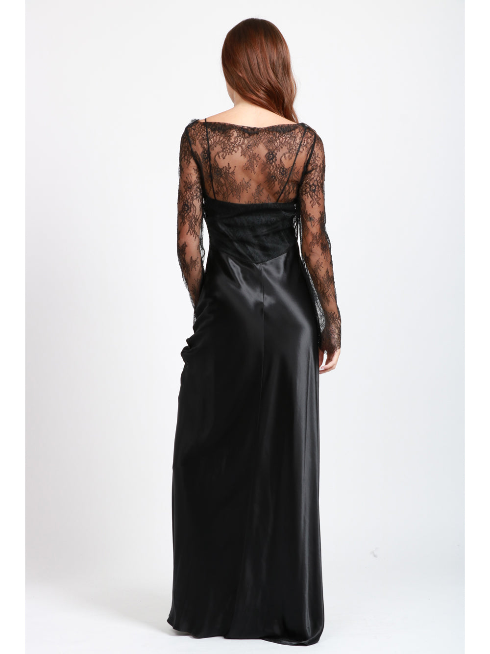 ALBERTA FERRETTI Vestito lungo in Raso lucido e Pizzo Nero Nero