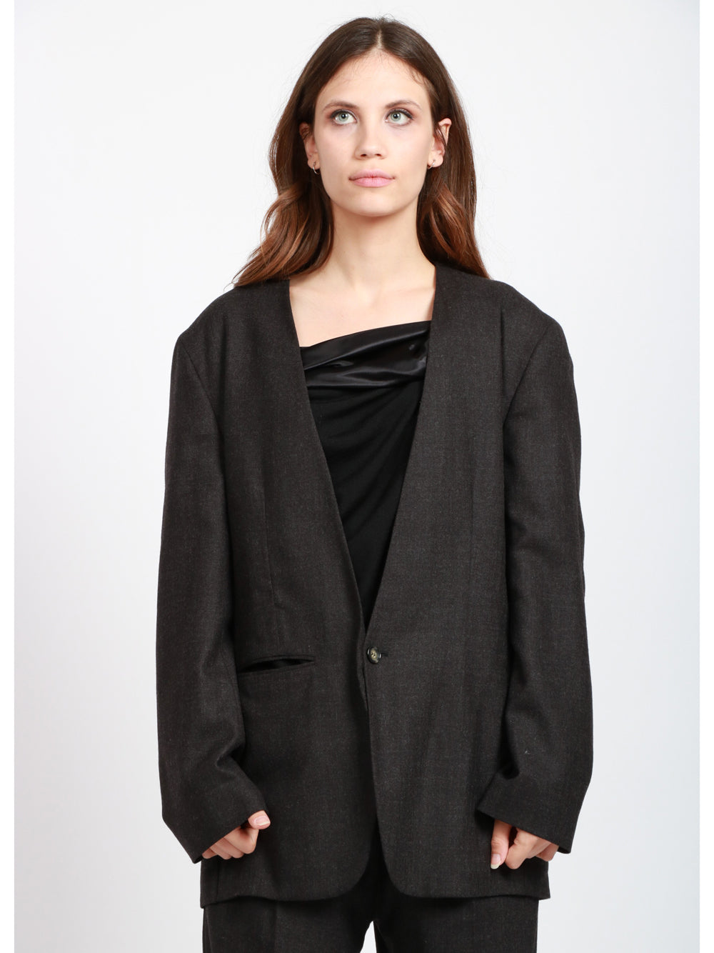 ALBERTA FERRETTI Giacca Top scollo a V Mono Petto Grigia Grigio Antracite