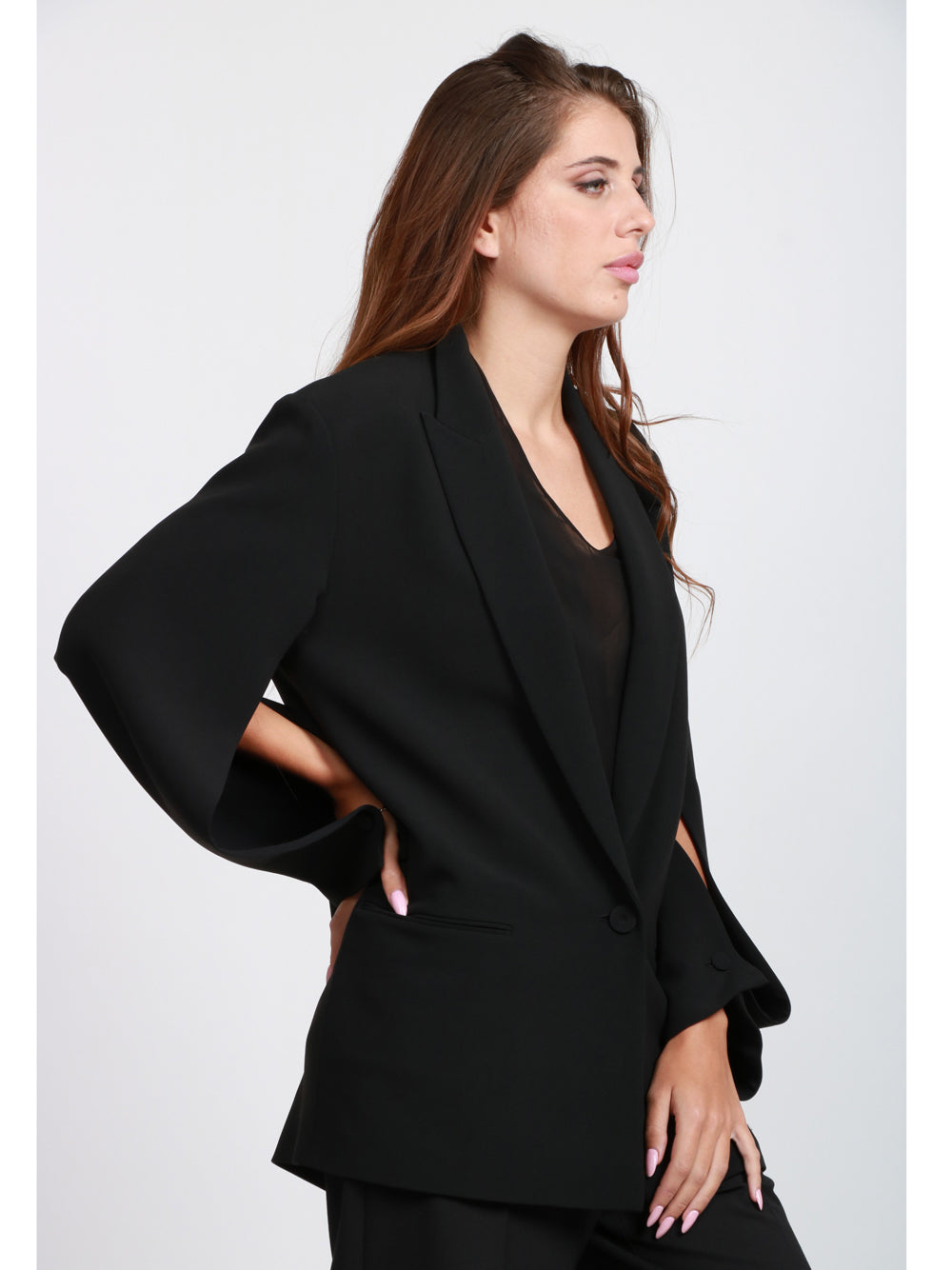 ALBERTA FERRETTI Giacca Over Monopetto Nera con Aperture Laterali Nero