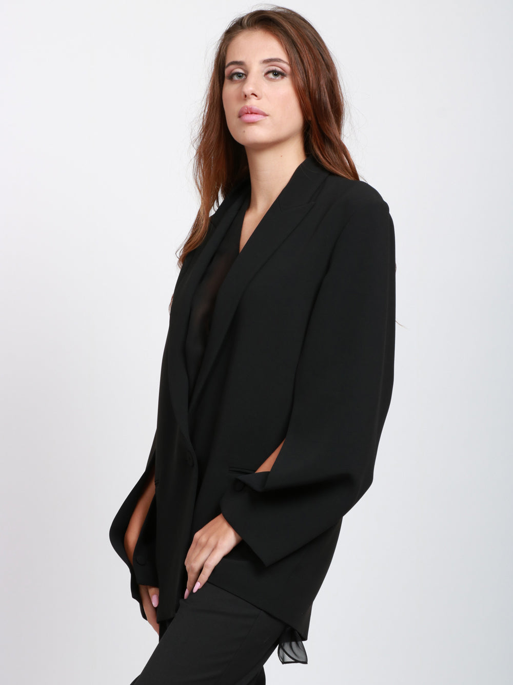 ALBERTA FERRETTI Giacca Over Monopetto Nera con Aperture Laterali Nero