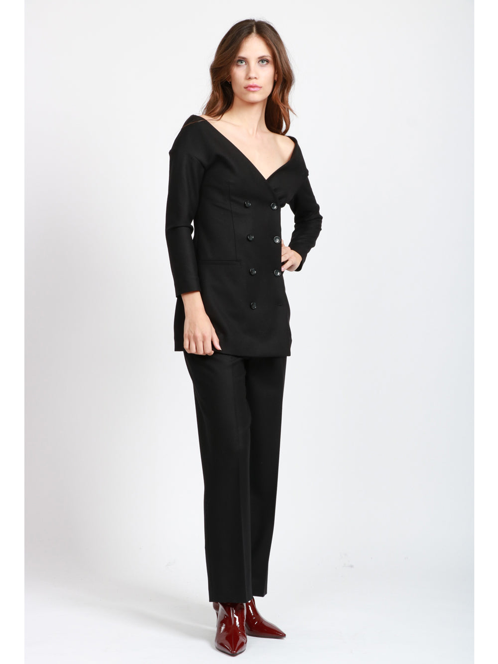 ALBERTA FERRETTI Giacca Doppio Petto in Lana effetto Bustier scollo Ampio Nera Nero