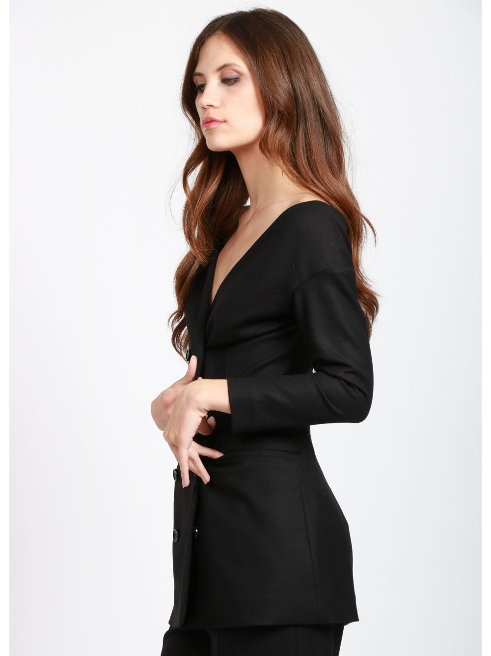 ALBERTA FERRETTI Giacca Doppio Petto in Lana effetto Bustier scollo Ampio Nera Nero