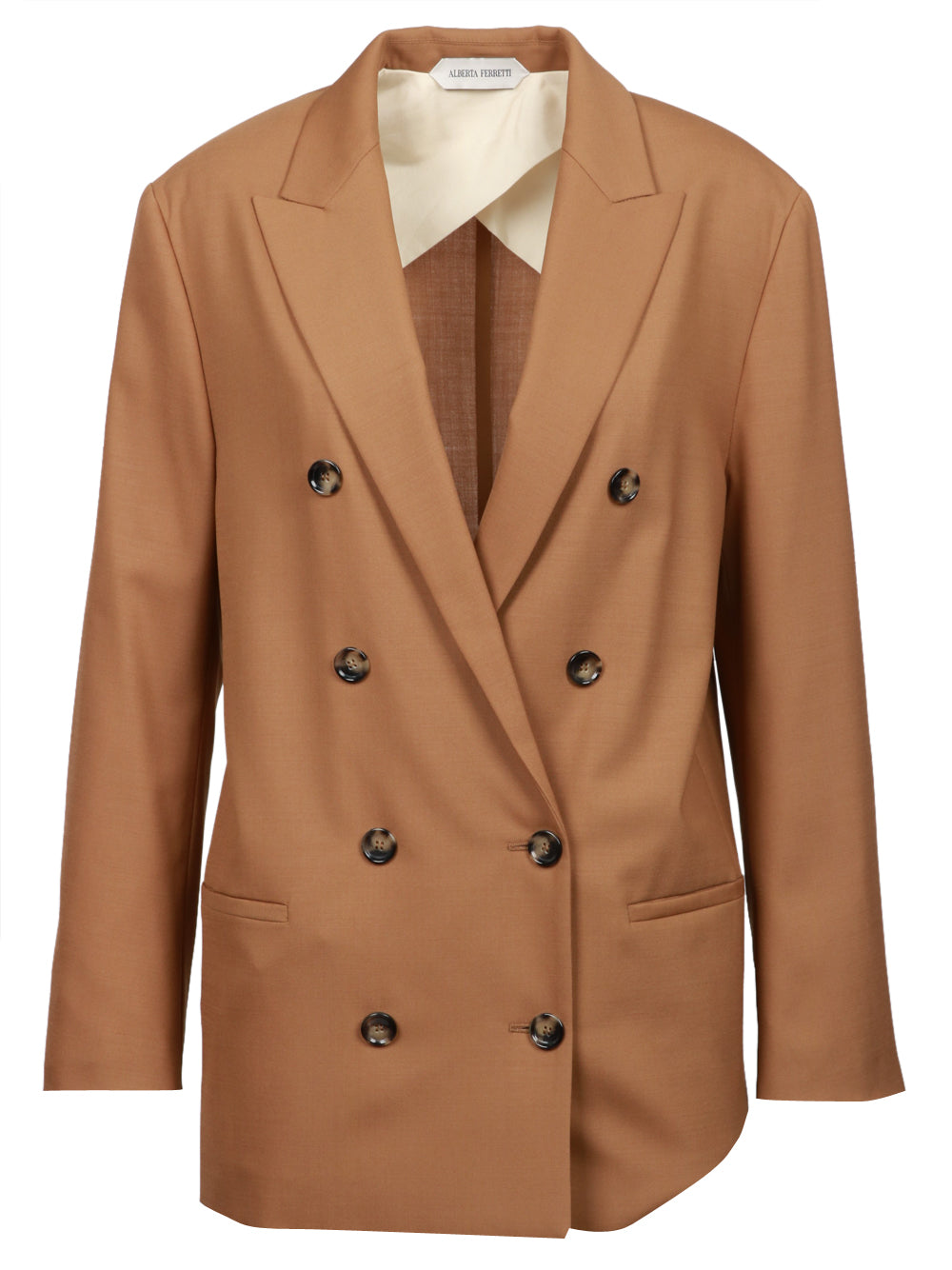 ALBERTA FERRETTI Giacca Doppiopetto Over in Fresco di Lana Cammello Camel