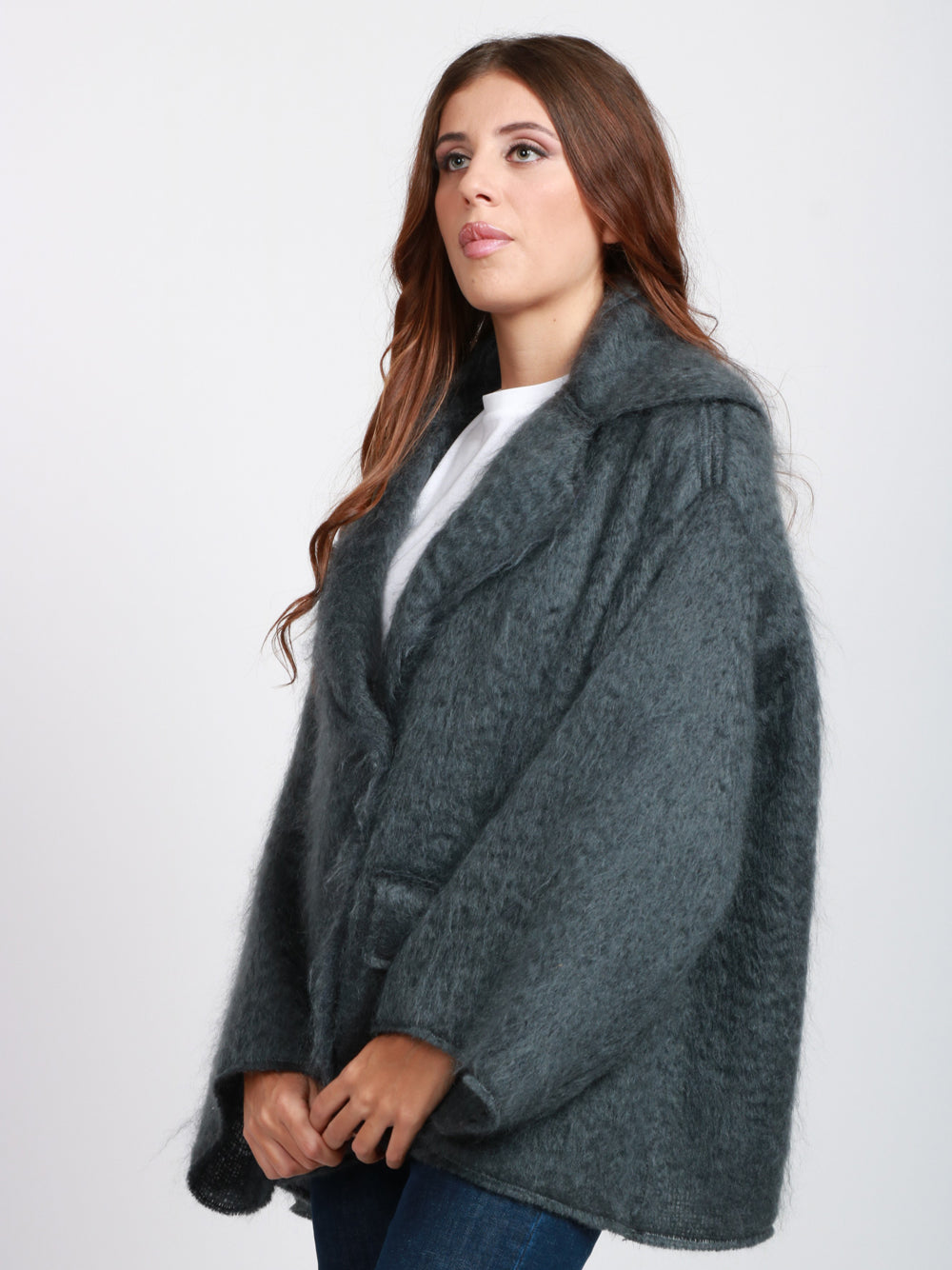 ALBERTA FERRETTI Caban Doppiopetto in Misto Mohair Grigio Grigio