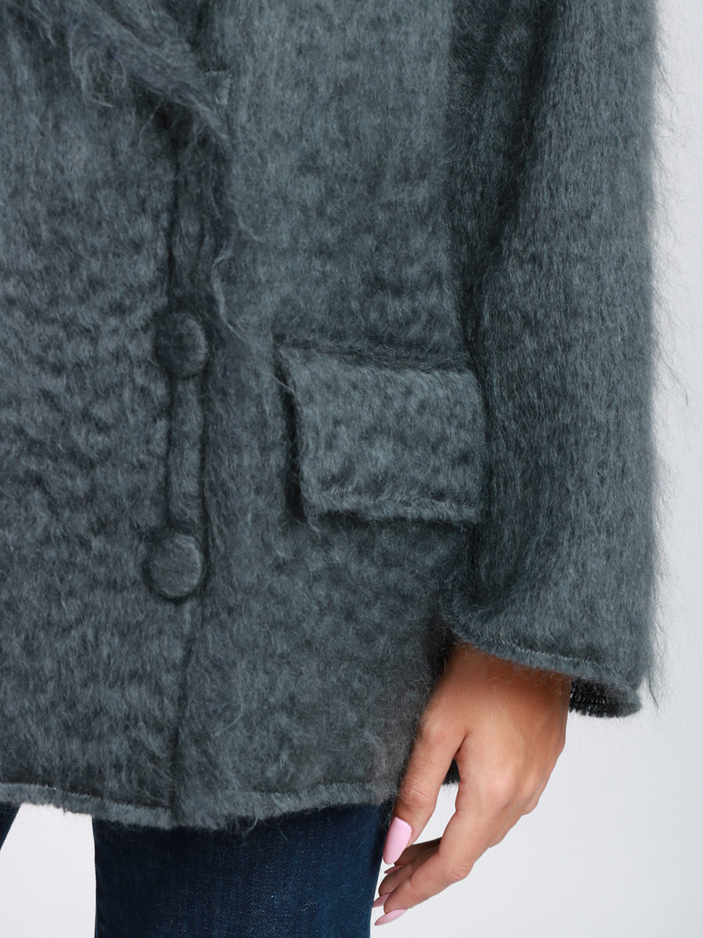 ALBERTA FERRETTI Caban Doppiopetto in Misto Mohair Grigio Grigio