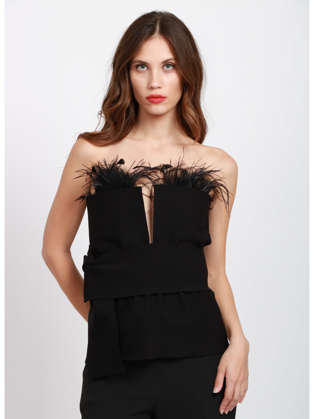 ALBERTA FERRETTI Top Bustier a Fascia Nero con Piume Nero
