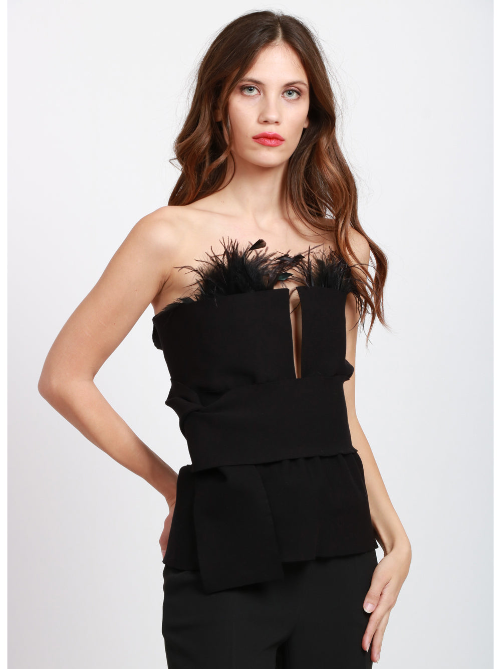ALBERTA FERRETTI Top Bustier a Fascia Nero con Piume Nero