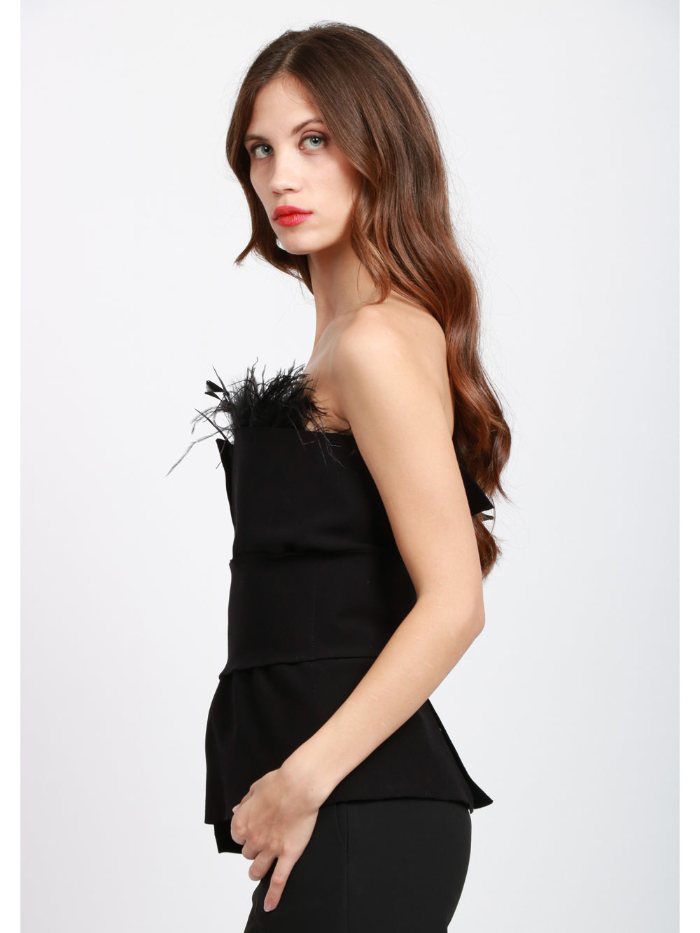 ALBERTA FERRETTI Top Bustier a Fascia Nero con Piume Nero