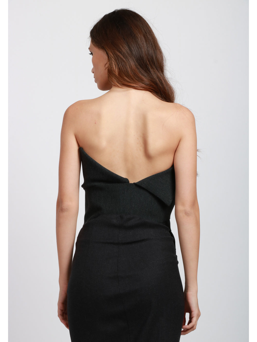 ALBERTA FERRETTI Top Bustier a Fascia in Lana Vergine Grigio con Pietre Antracite