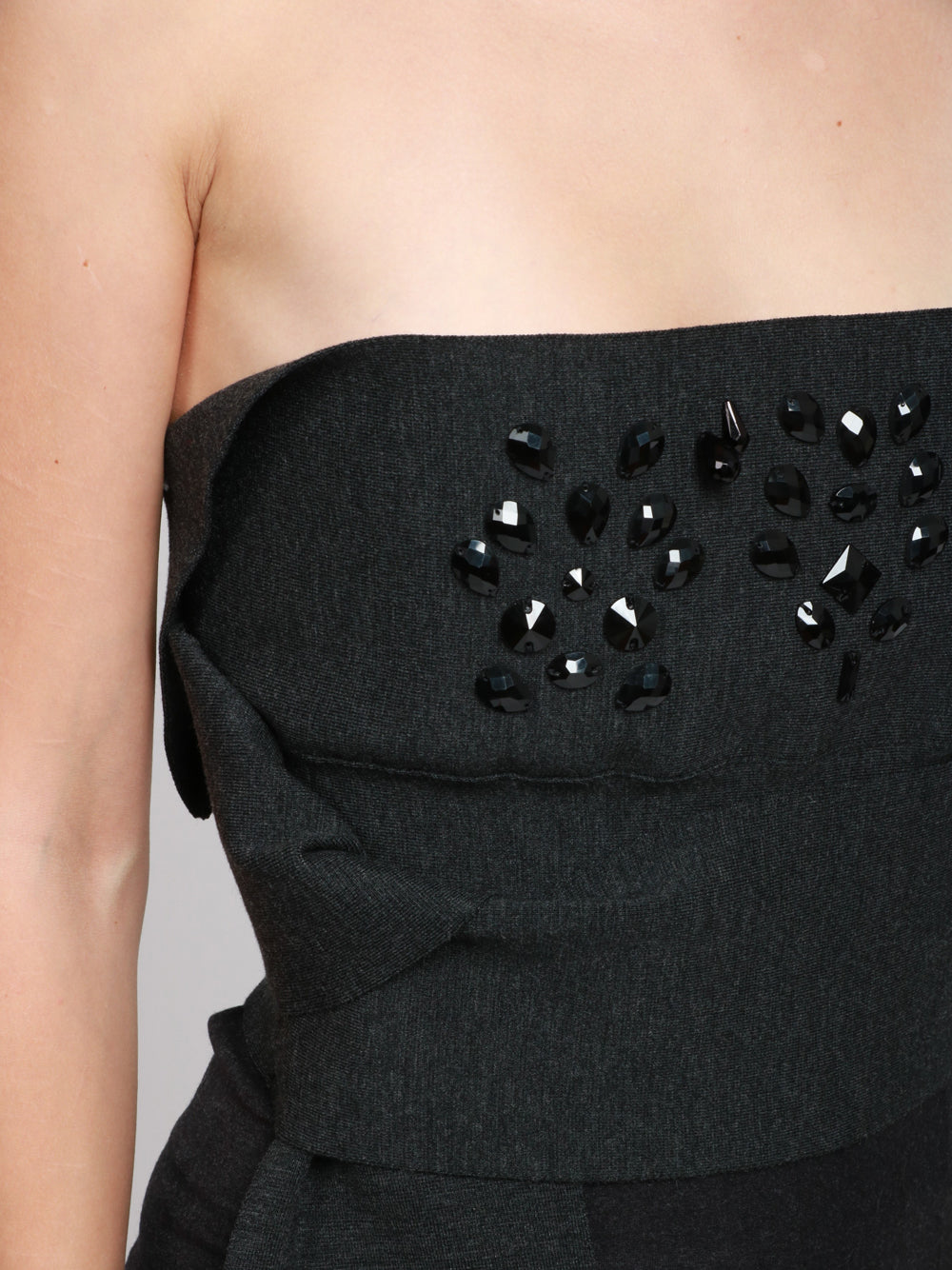 ALBERTA FERRETTI Top Bustier a Fascia in Lana Vergine Grigio con Pietre Antracite