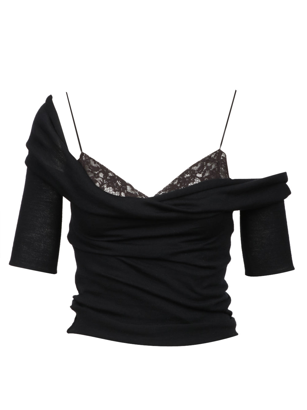 ALBERTA FERRETTI Maglia in Lana Vergine Nera con Dettagli in Pizzo Nero