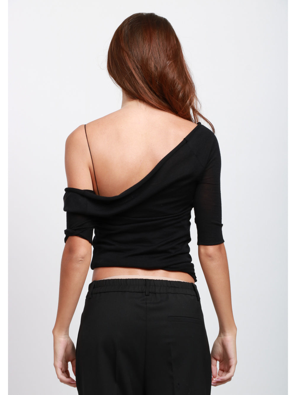 ALBERTA FERRETTI Maglia in Lana Vergine Nera con Dettagli in Pizzo Nero