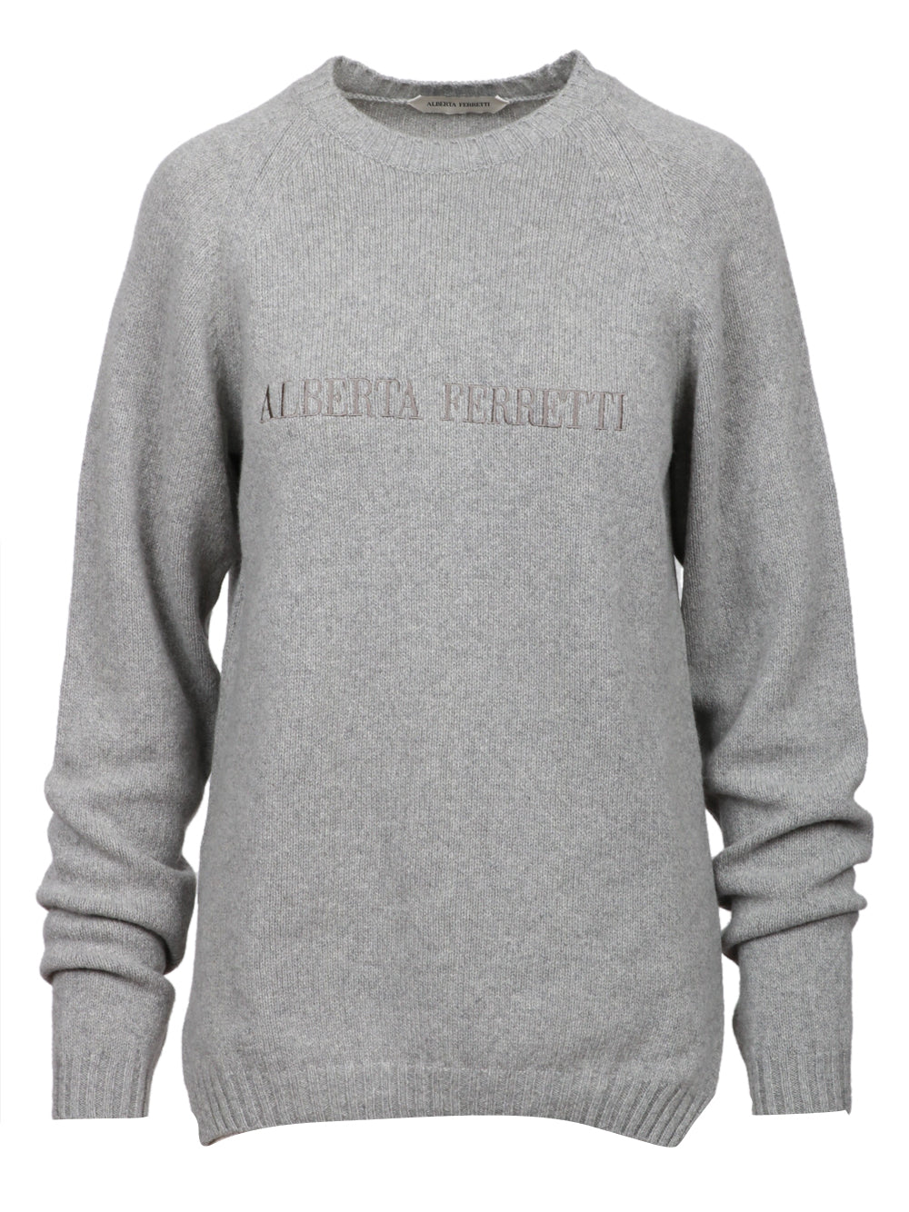 ALBERTA FERRETTI Maglia Girocollo in Cashmere Grigia con Logo Grigio