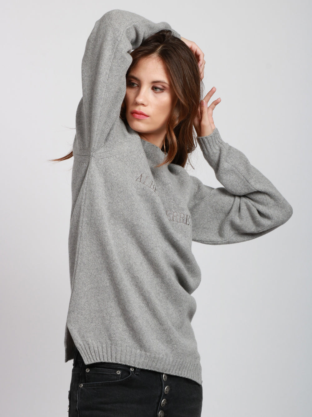 ALBERTA FERRETTI Maglia Girocollo in Cashmere Grigia con Logo Grigio