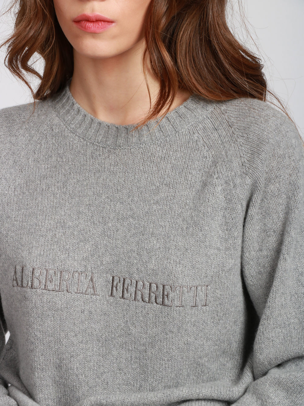 ALBERTA FERRETTI Maglia Girocollo in Cashmere Grigia con Logo Grigio