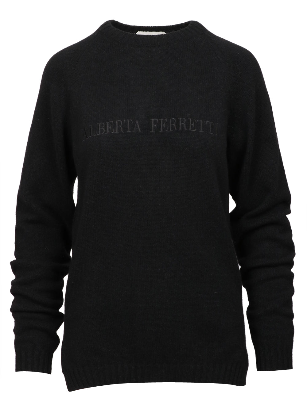 ALBERTA FERRETTI Maglia Girocollo in Cashmere Nera con Logo Nero