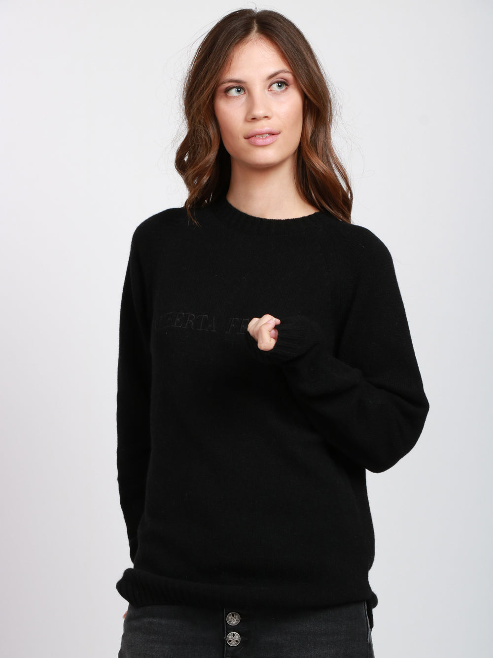 ALBERTA FERRETTI Maglia Girocollo in Cashmere Nera con Logo Nero