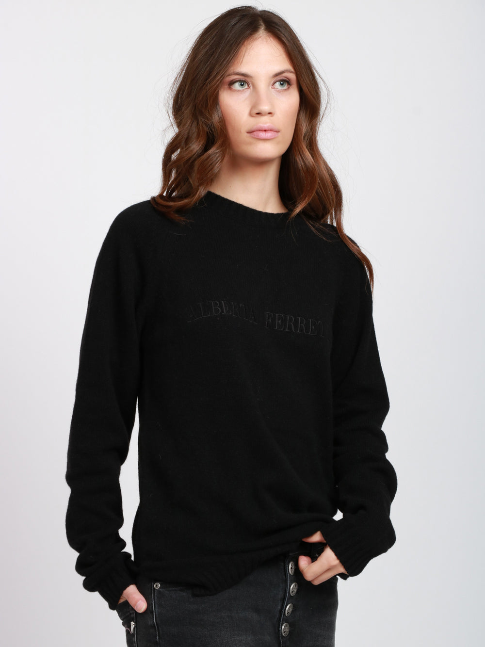ALBERTA FERRETTI Maglia Girocollo in Cashmere Nera con Logo Nero
