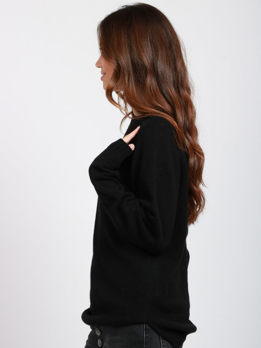 ALBERTA FERRETTI Maglia Girocollo in Cashmere Nera con Logo Nero