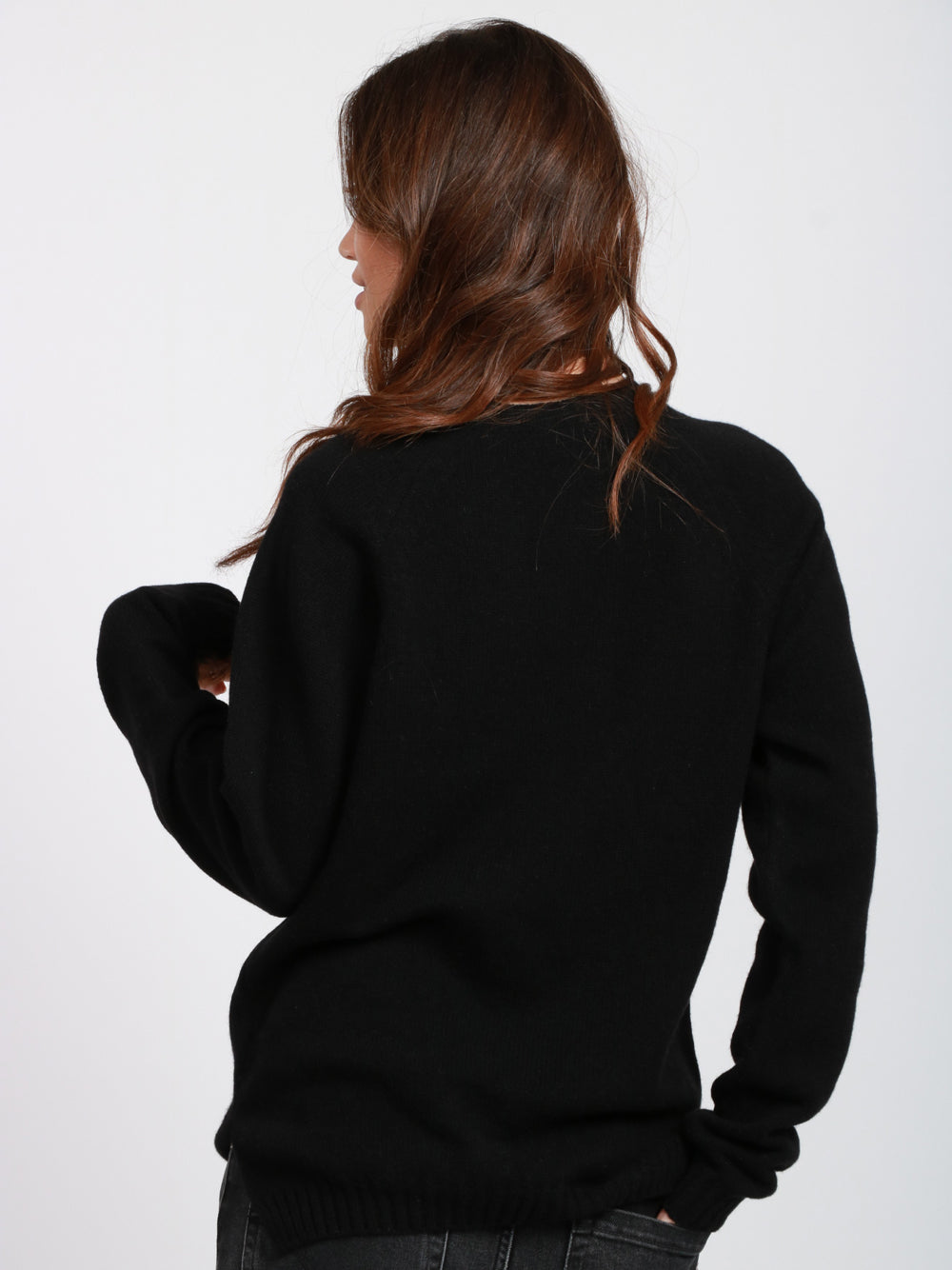 ALBERTA FERRETTI Maglia Girocollo in Cashmere Nera con Logo Nero