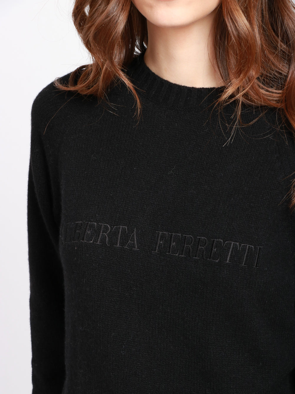 ALBERTA FERRETTI Maglia Girocollo in Cashmere Nera con Logo Nero