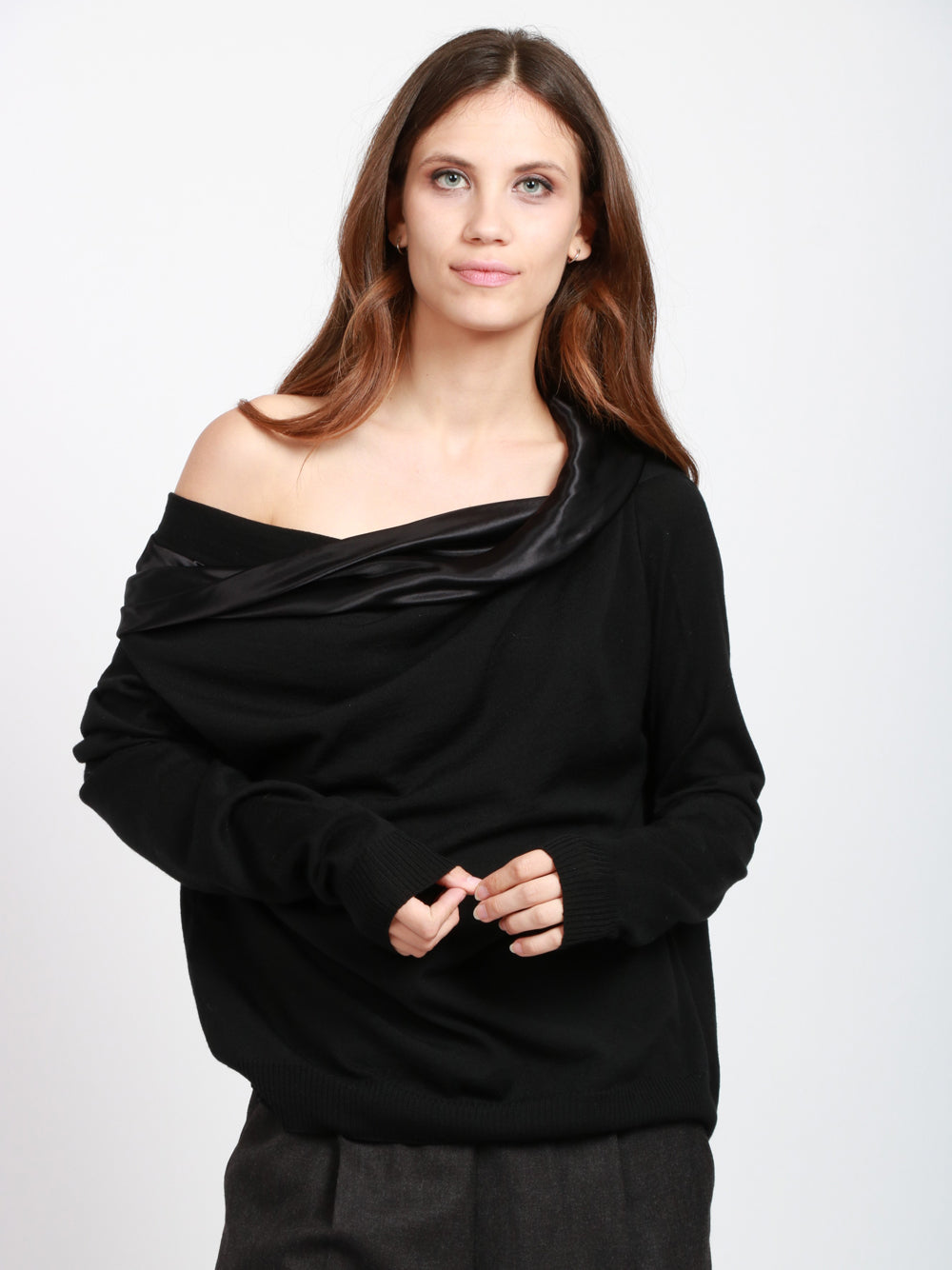 ALBERTA FERRETTI Maglia in Lana Vergine Nera con Scollo a Barca Nero