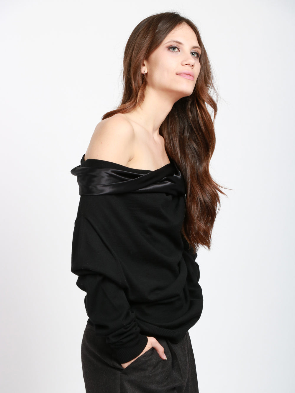 ALBERTA FERRETTI Maglia in Lana Vergine Nera con Scollo a Barca Nero
