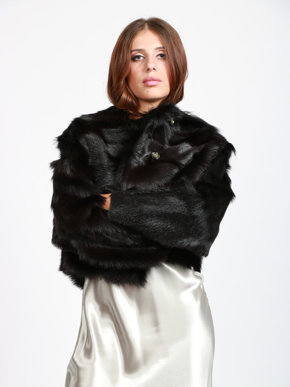 ALBERTA FERRETTI Giacca in Montone Double-Face Testa di Moro Nero Marrone