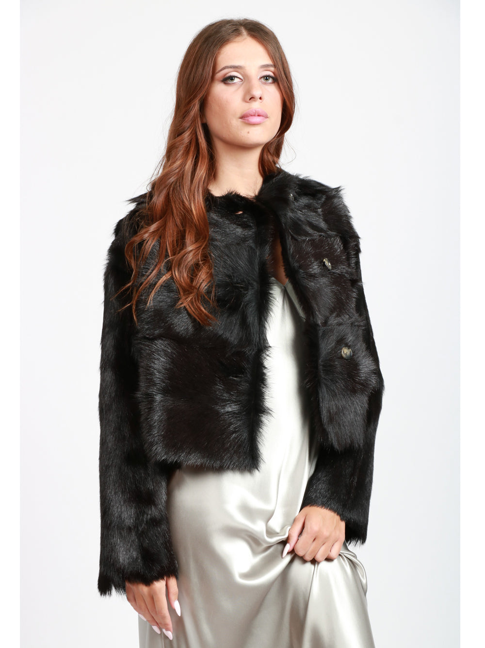 ALBERTA FERRETTI Giacca in Montone Double-Face Testa di Moro Nero Marrone
