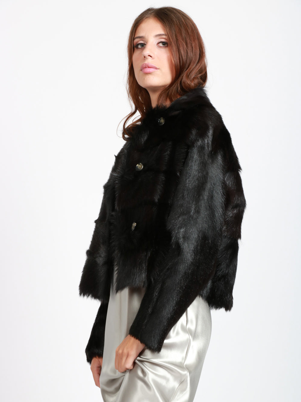 ALBERTA FERRETTI Giacca in Montone Double-Face Testa di Moro Nero Marrone