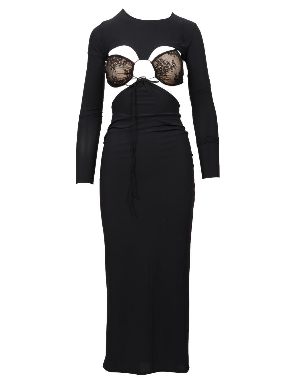 AMAZUIN Vestito Dhemi Midi Nero con Cut Out e Dettagli in Pizzo Nero