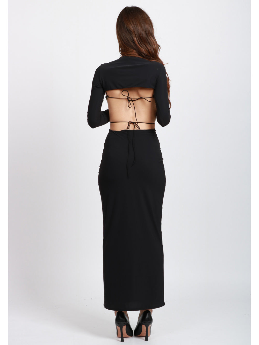 AMAZUIN Vestito Dhemi Midi Nero con Cut Out e Dettagli in Pizzo Nero
