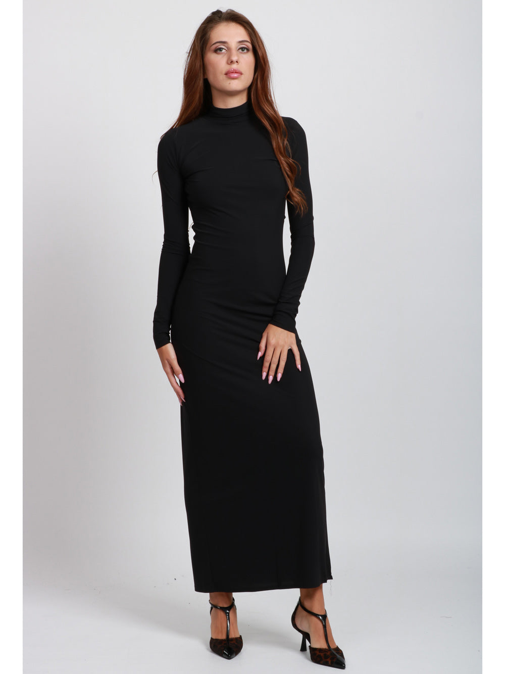 AMAZUIN Vestito Jenna Lungo Nero con Scollo sul Retro Nero