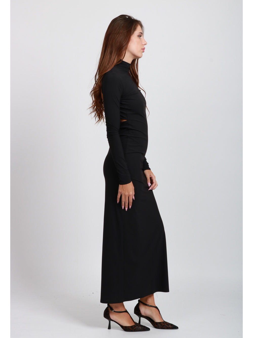 AMAZUIN Vestito Jenna Lungo Nero con Scollo sul Retro Nero