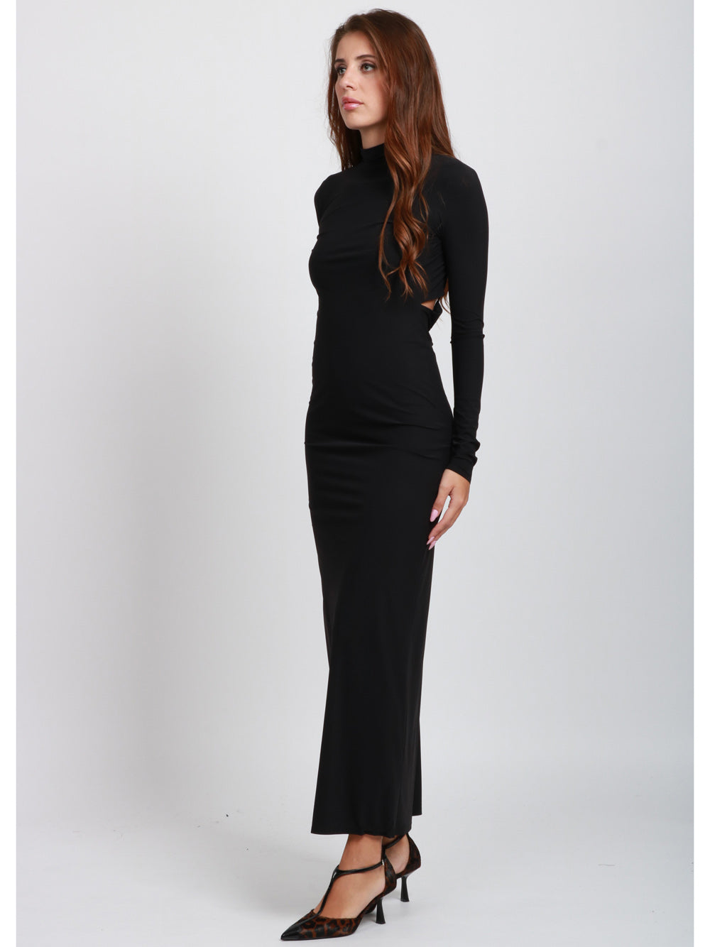 AMAZUIN Vestito Jenna Lungo Nero con Scollo sul Retro Nero