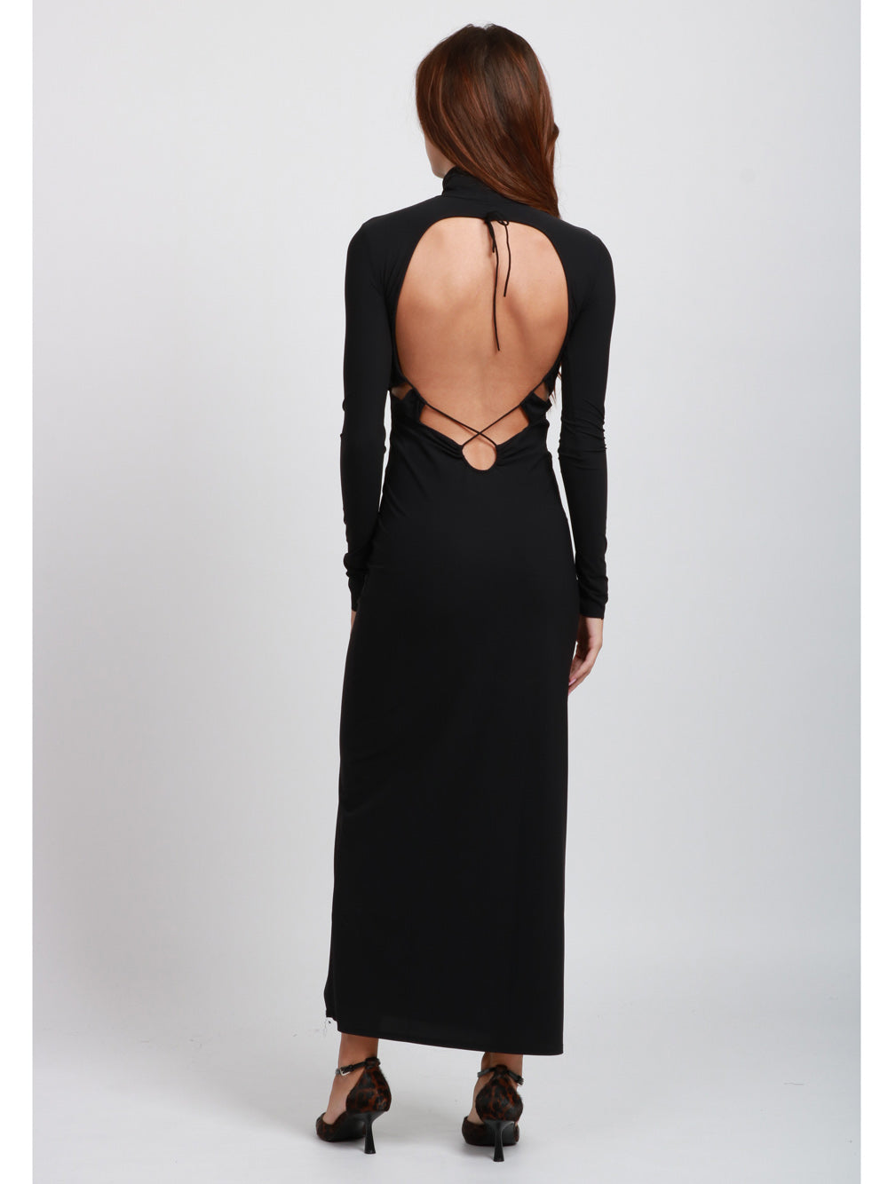 AMAZUIN Vestito Jenna Lungo Nero con Scollo sul Retro Nero