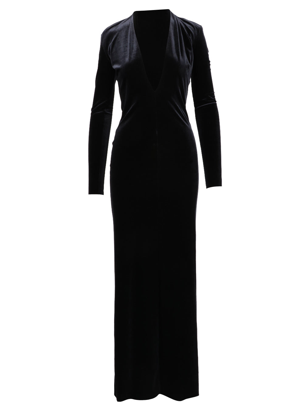 AMAZUIN Vestito Lara Lungo in Velluto Nero Nero