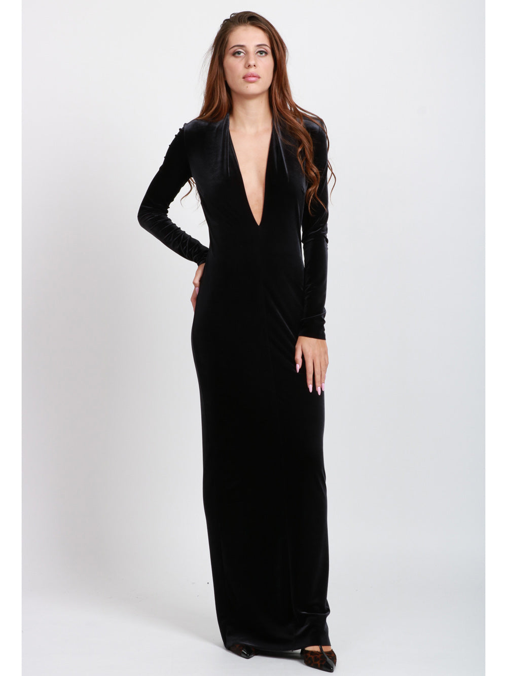 AMAZUIN Vestito Lara Lungo in Velluto Nero Nero
