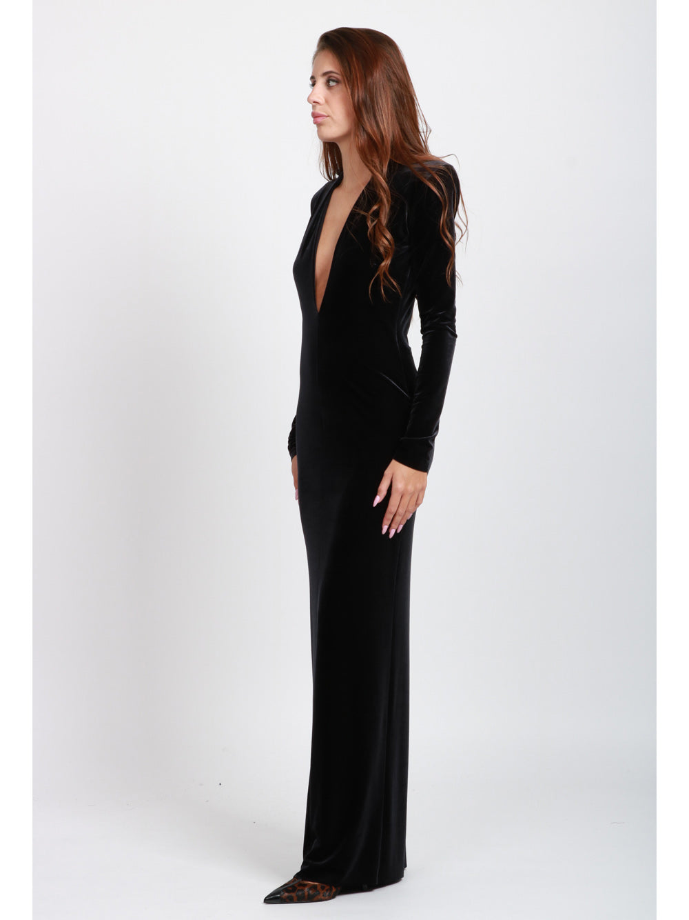 AMAZUIN Vestito Lara Lungo in Velluto Nero Nero