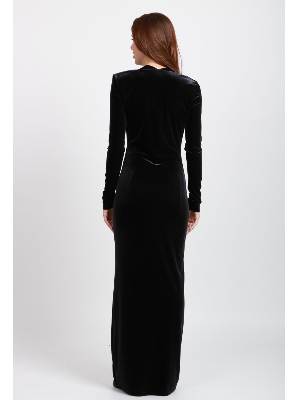 AMAZUIN Vestito Lara Lungo in Velluto Nero Nero