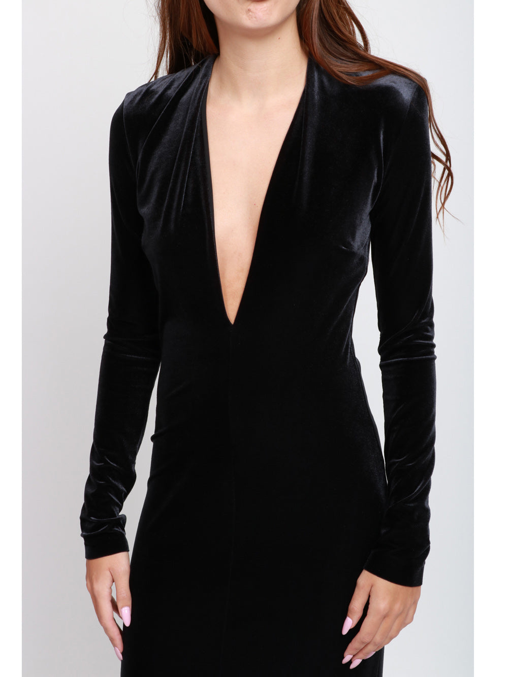 AMAZUIN Vestito Lara Lungo in Velluto Nero Nero