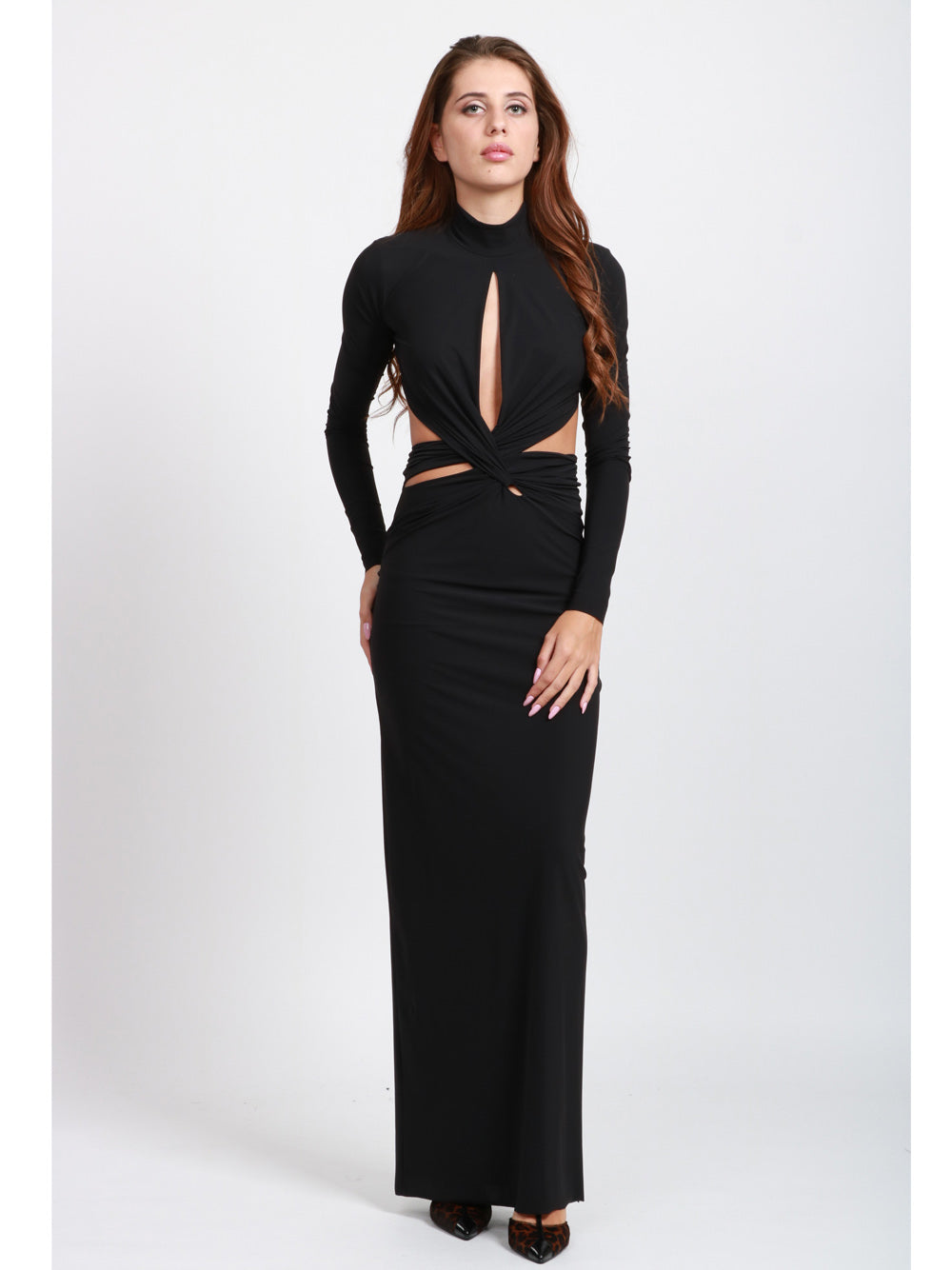 AMAZUIN Vestito Leonie Lungo Nero con Cut Out e Scollo a Goccia Nero