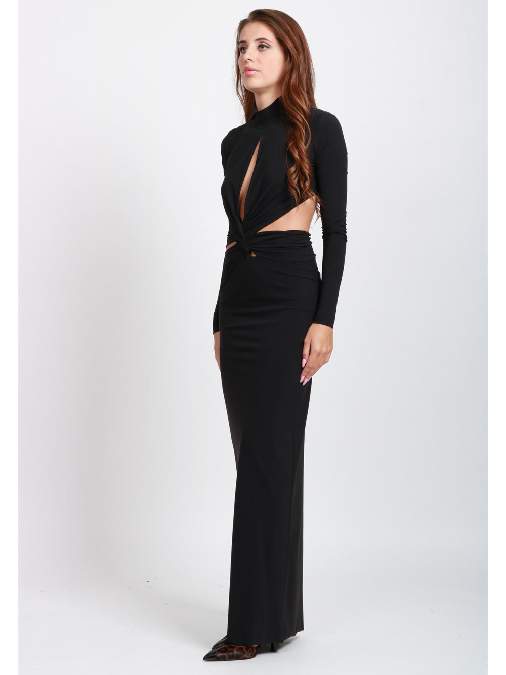 AMAZUIN Vestito Leonie Lungo Nero con Cut Out e Scollo a Goccia Nero