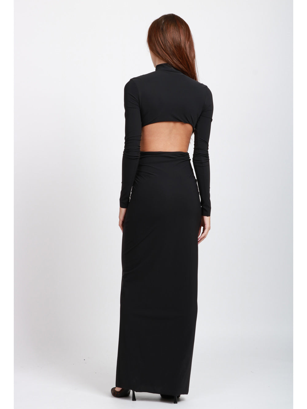 AMAZUIN Vestito Leonie Lungo Nero con Cut Out e Scollo a Goccia Nero