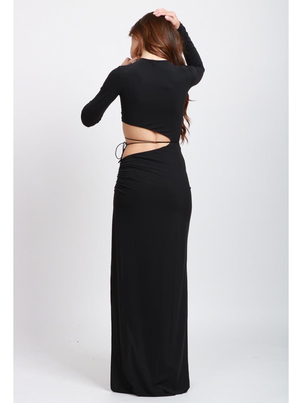 AMAZUIN Vestito Maggie Lungo Nero con Cut Out e Spacco Nero