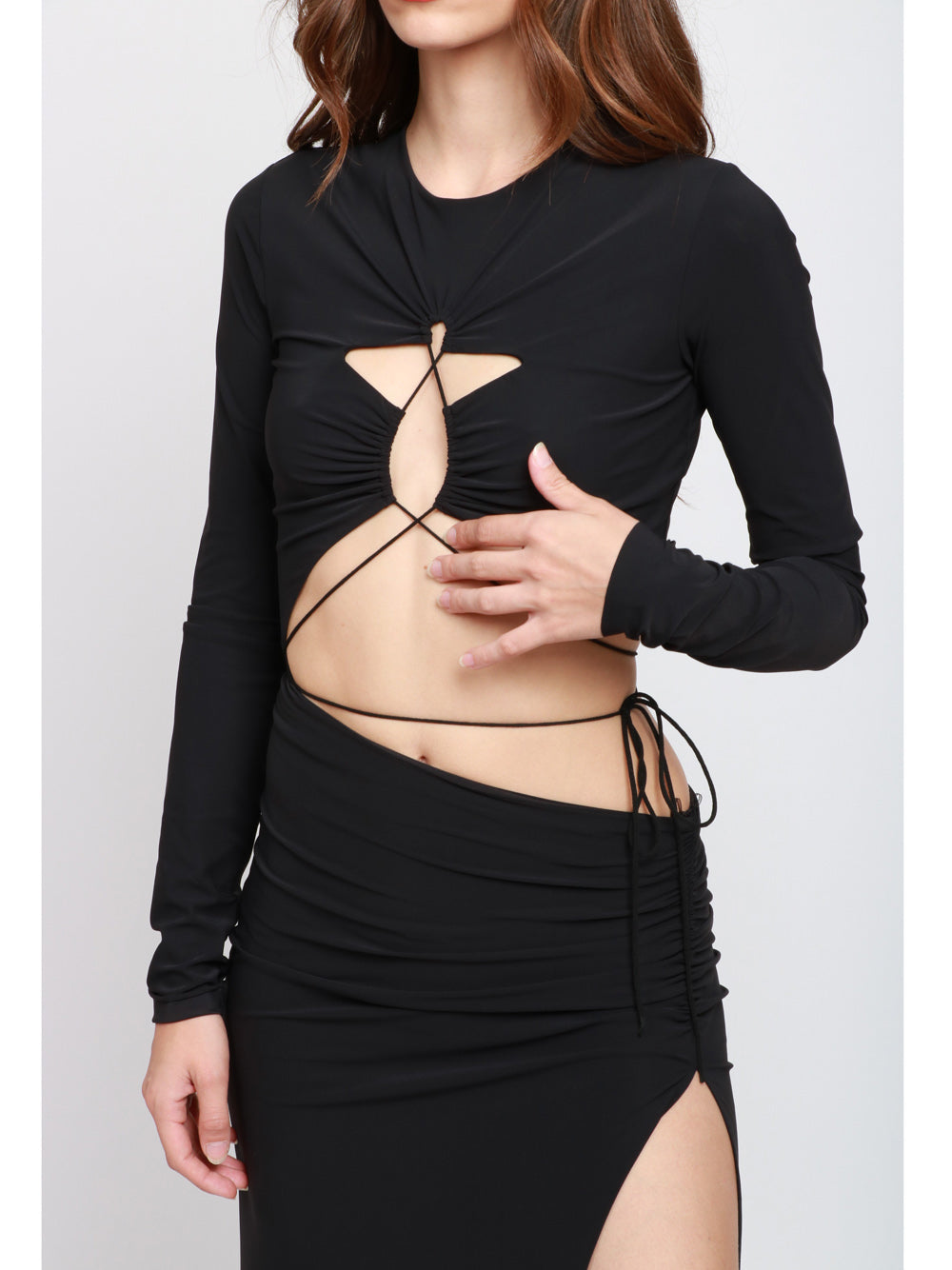 AMAZUIN Vestito Maggie Lungo Nero con Cut Out e Spacco Nero