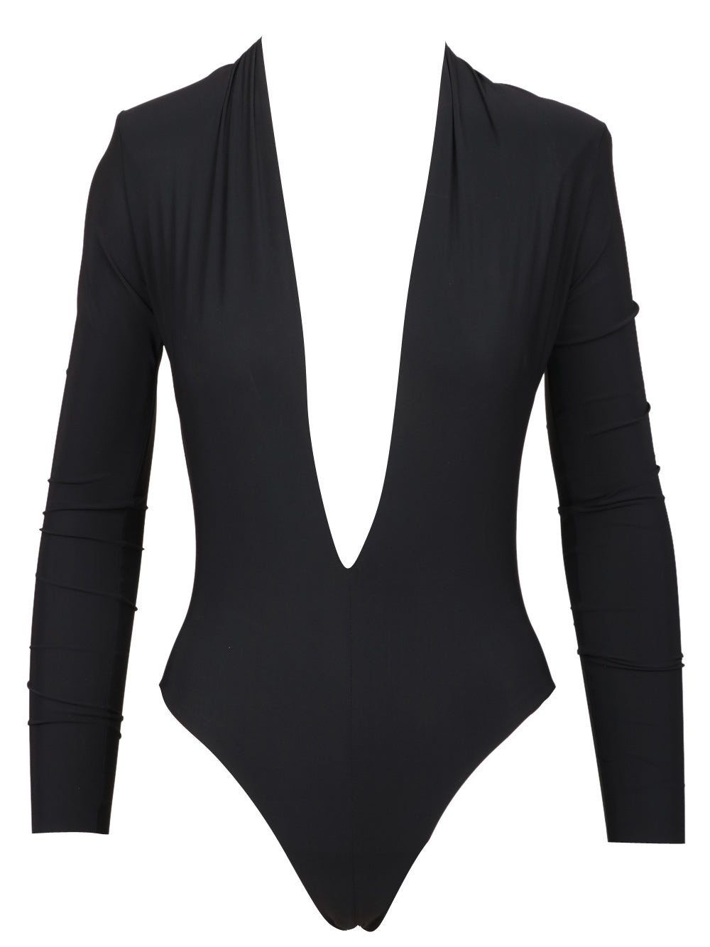 AMAZUIN Body Martin Nero con Scollo Profondo Nero