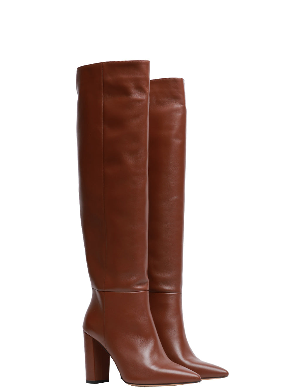ARIA SHOES Stivali a Punta in Pelle Cuoio con Tacco Cuoio
