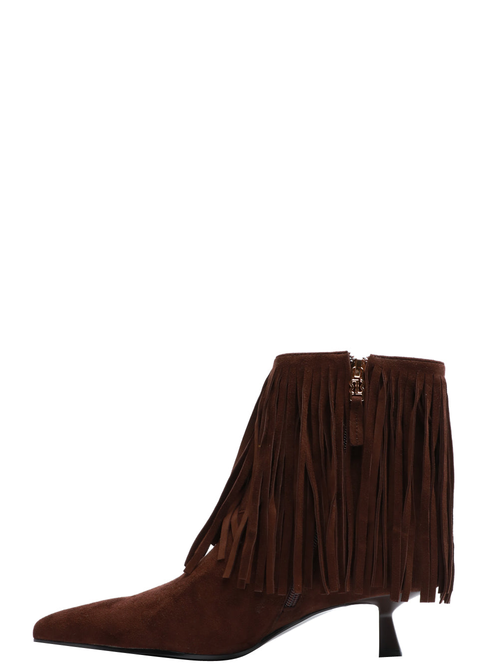 BIBI LOU Stivali Tronchetto Mizar in Suede Marroni con Frange Marrone