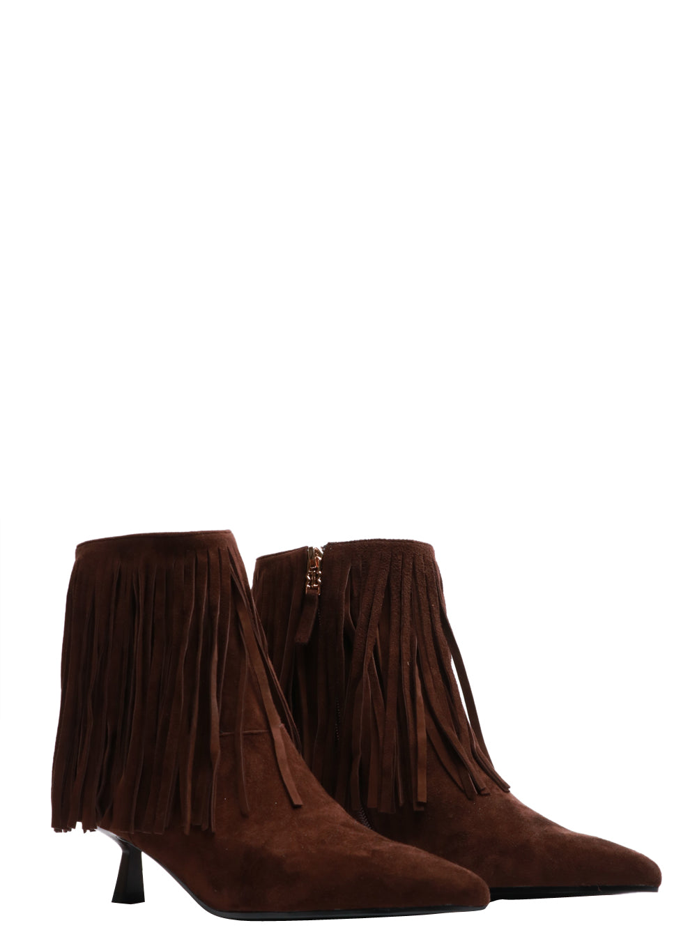 BIBI LOU Stivali Tronchetto Mizar in Suede Marroni con Frange Marrone